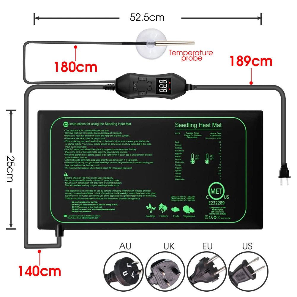 50W EU-US/UK/AU Adjustable The - đánh giá và giá Seedling Heat Mat